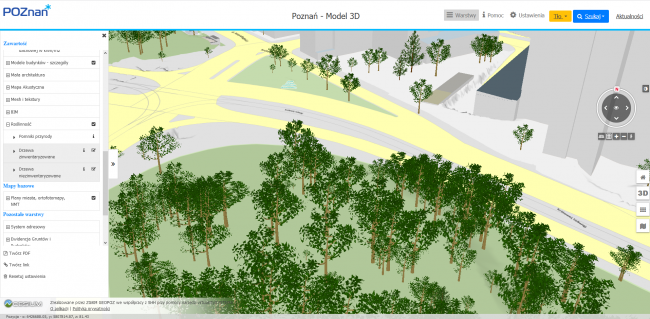 fragment trójwymiarowej mapy z drzewami